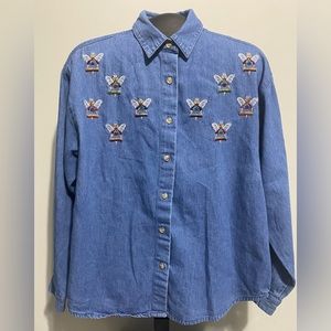 Maggie & Max Womens Embroidered Angel Long Sleeve Denim Shirt No Size Tag